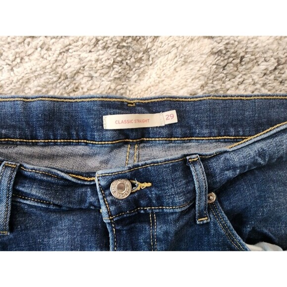 Levi’s Classic Straight Blue Denim Jeans Size 29 Cotton Blend Stretch Dark Wash - Picture 3 of 10